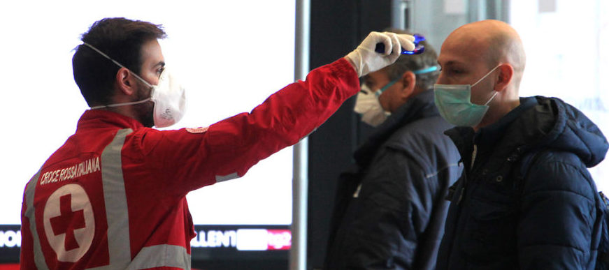 Rome Italian Red Cross use tthe Termoscanner for passengers arriving at the Termini station in Rome