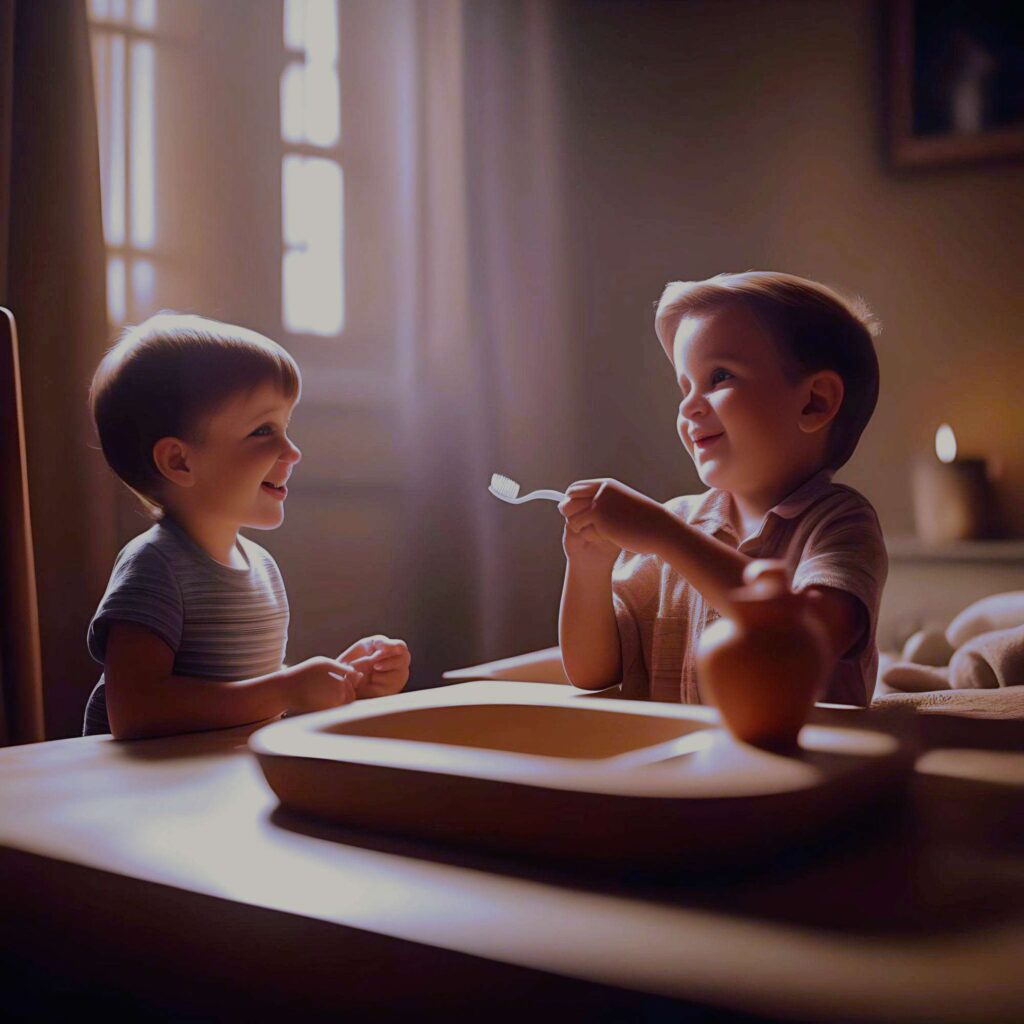 Foto bambini che si lavano i denti